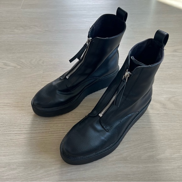 H&M Black Ladies Chunky Zip- Front Boots Size 8.5 Platform Wedge Y2K - Picture 2 of 8